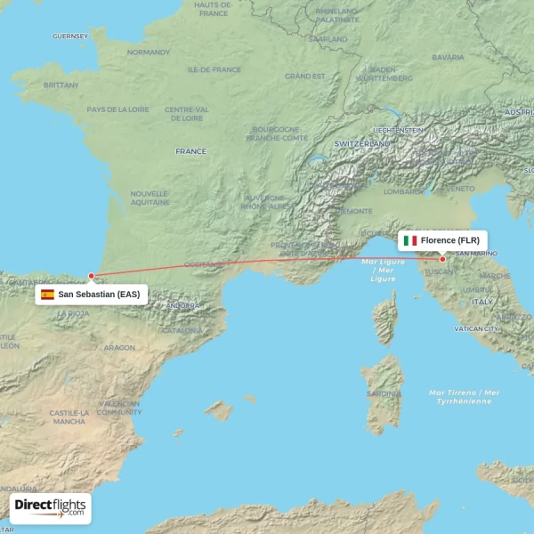 Florence - San Sebastian direct flight map