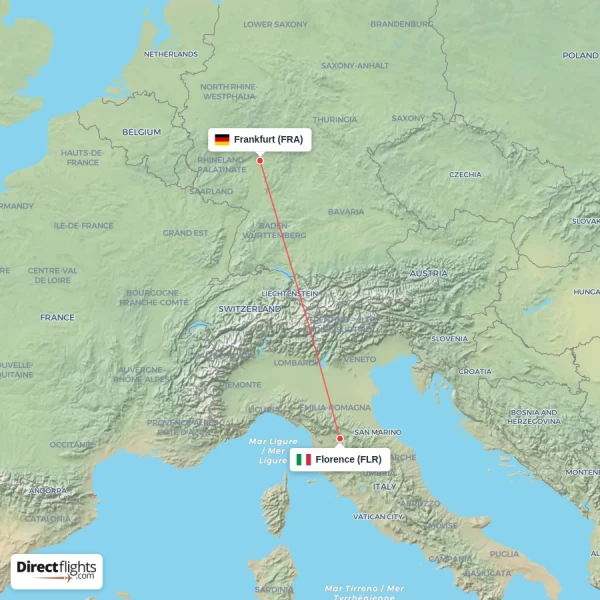 Florence - Frankfurt direct flight map