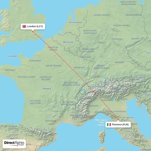 Florence - London direct flight map