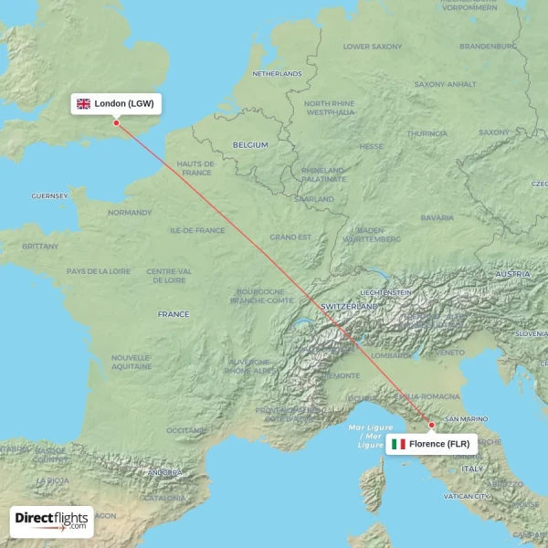 Florence - London direct flight map