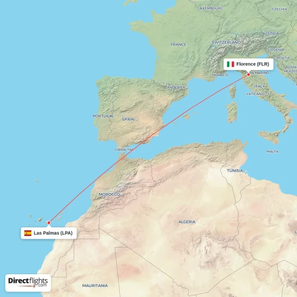 Florence - Las Palmas direct flight map