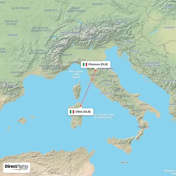 Florence - Olbia direct flight map