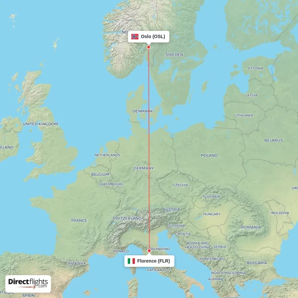Florence - Oslo direct flight map