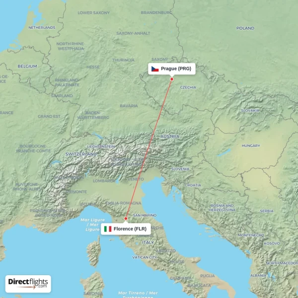 Florence - Prague direct flight map