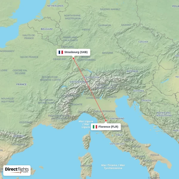 Florence - Strasbourg direct flight map