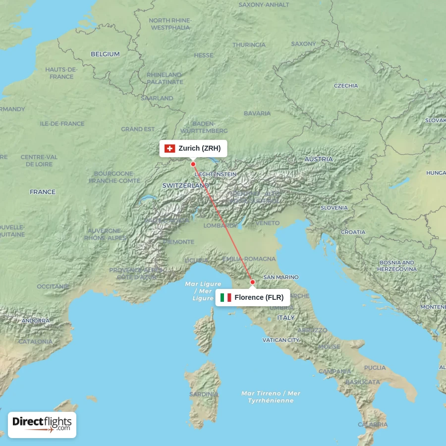 FLR - ZRH route map