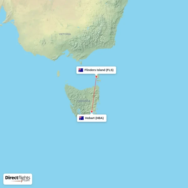 Flinders Island - Hobart direct flight map