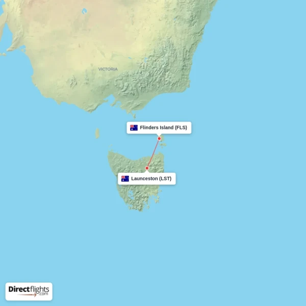 Flinders Island - Launceston direct flight map