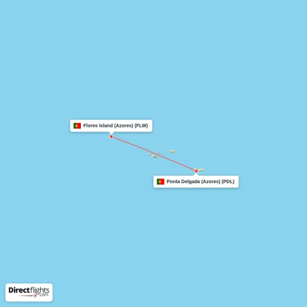 Flores Island (Azores) - Ponta Delgada (Azores) direct flight map