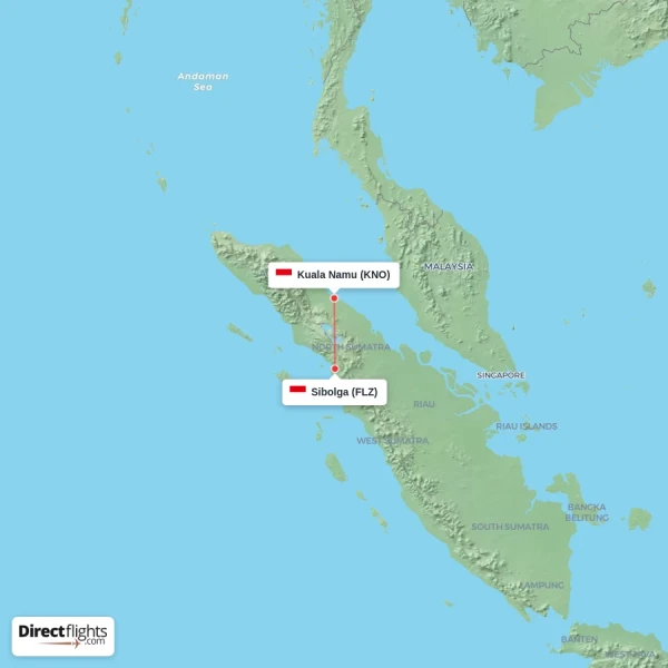Sibolga - Kuala Namu direct flight map