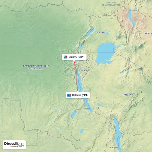 Kalemie - Bukavu direct flight map