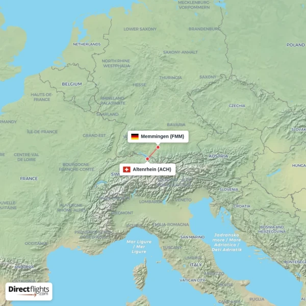 Memmingen - Altenrhein direct flight map