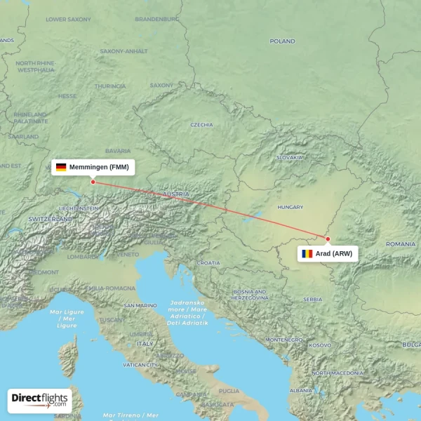 Memmingen - Arad direct flight map