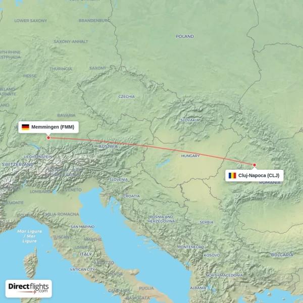 Memmingen - Cluj-Napoca direct flight map