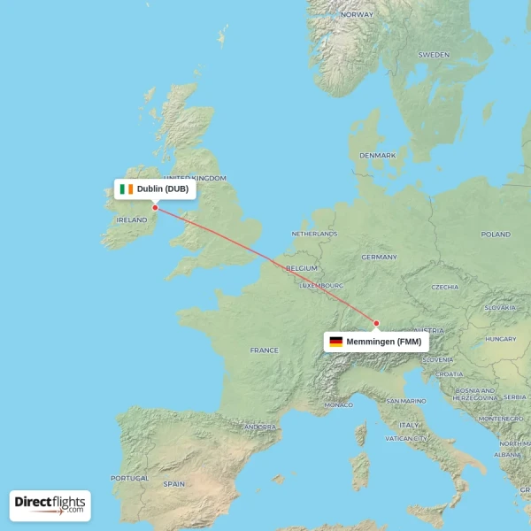 Memmingen - Dublin direct flight map