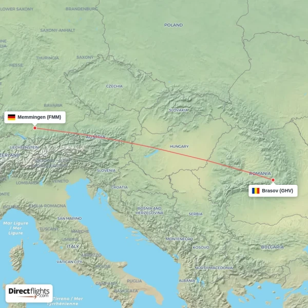 Memmingen - Brasov direct flight map