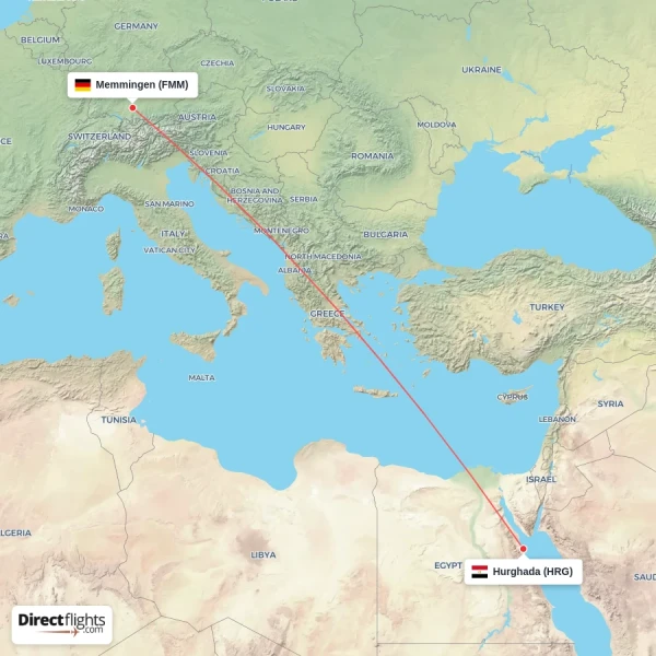 Memmingen - Hurghada direct flight map