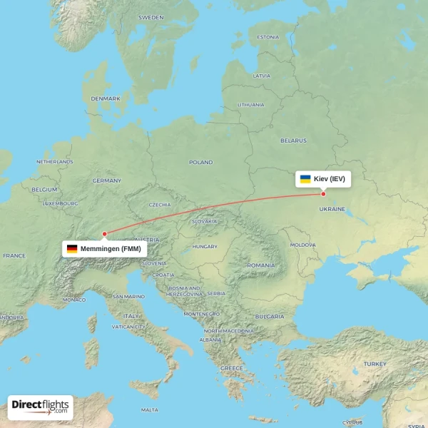 Memmingen - Kiev direct flight map