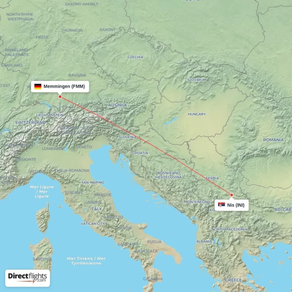 Memmingen - Nis direct flight map