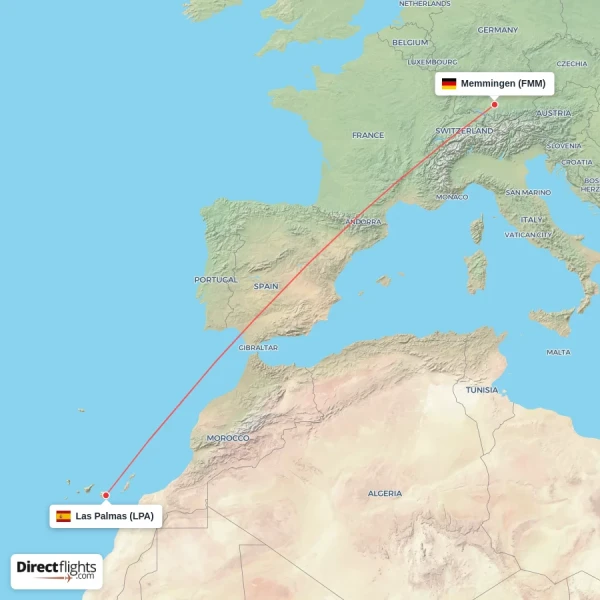Memmingen - Las Palmas direct flight map