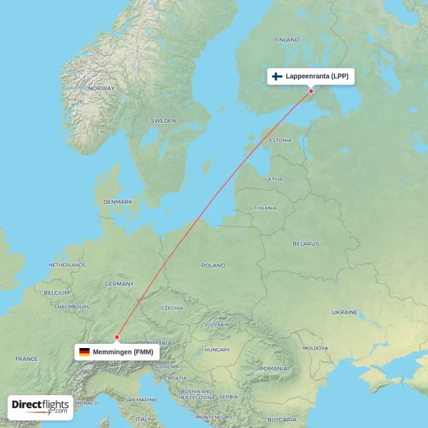 Memmingen - Lappeenranta direct flight map