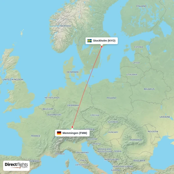 Memmingen - Stockholm direct flight map