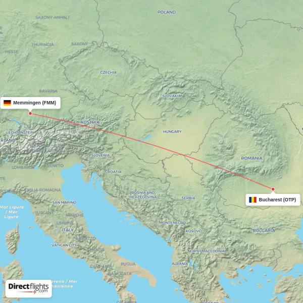 Memmingen - Bucharest direct flight map