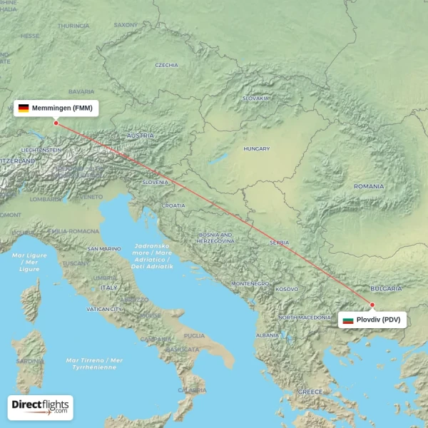 Memmingen - Plovdiv direct flight map