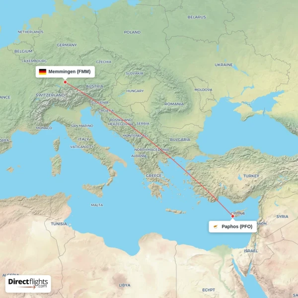 Memmingen - Paphos direct flight map