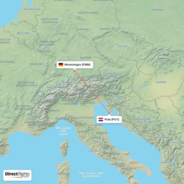 Memmingen - Pula direct flight map