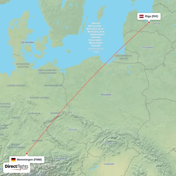 Memmingen - Riga direct flight map