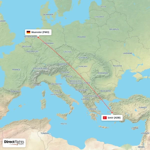 Muenster - Izmir direct flight map