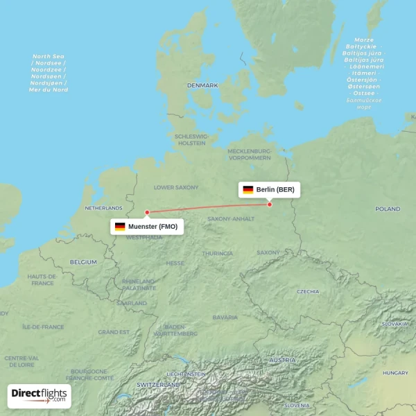 Muenster - Berlin direct flight map
