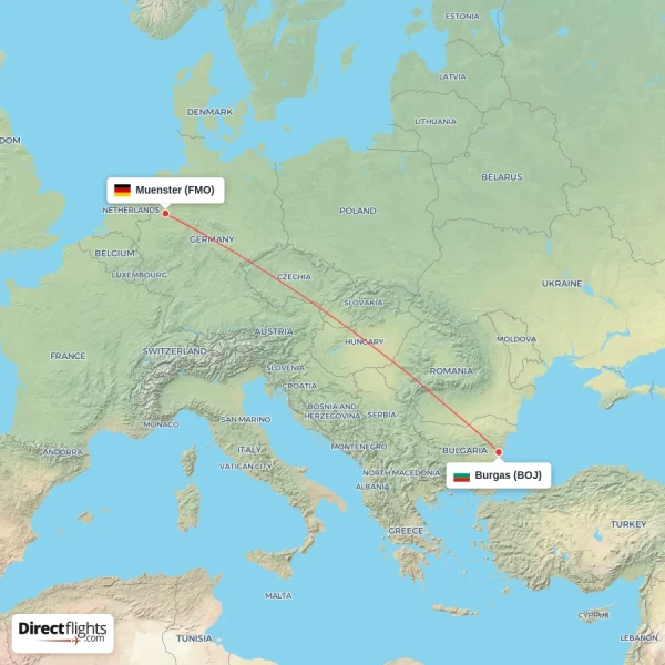 Muenster - Burgas direct flight map