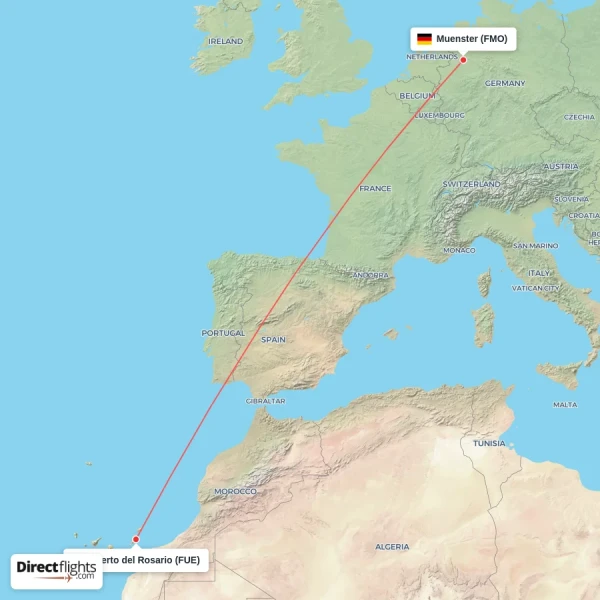 Muenster - Puerto del Rosario direct flight map