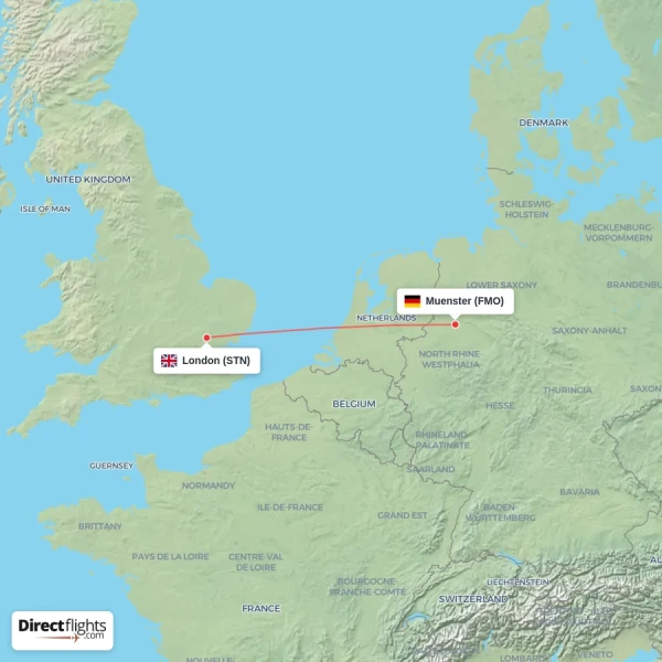 Muenster - London direct flight map