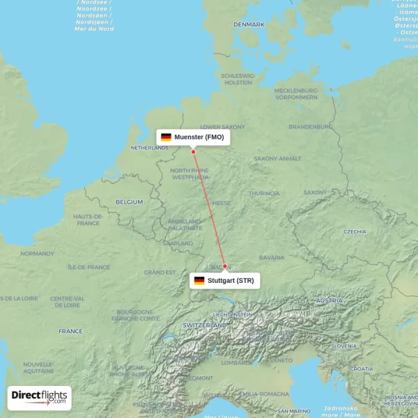 Muenster - Stuttgart direct flight map