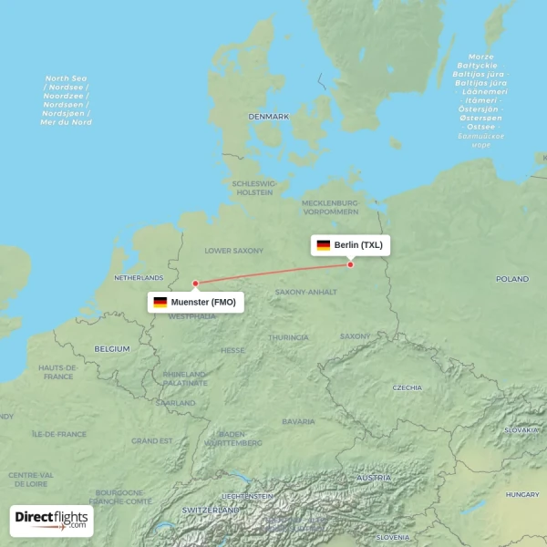 Muenster - Berlin direct flight map