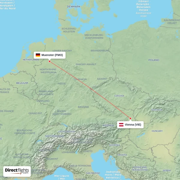 Muenster - Vienna direct flight map