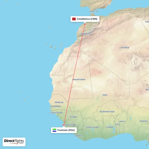 Freetown - Casablanca direct flight map
