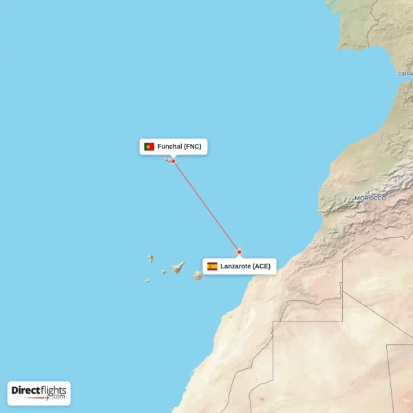 Funchal - Lanzarote direct flight map