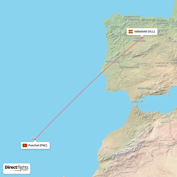 Funchal - Valladolid direct flight map
