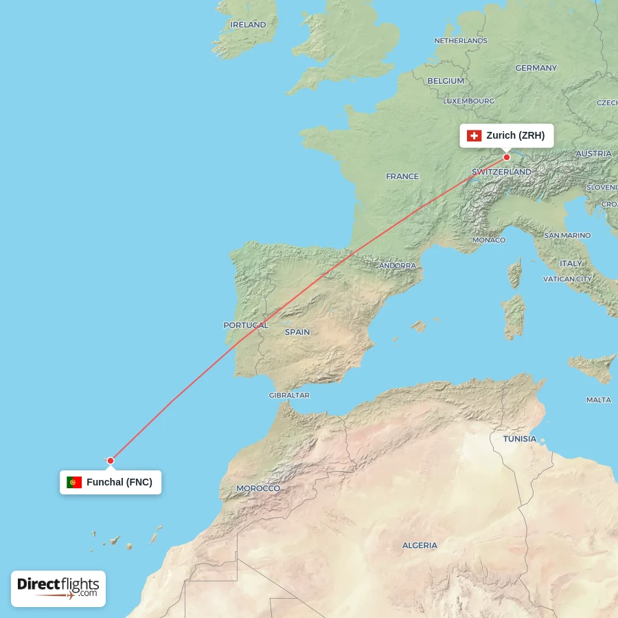 FNC - ZRH route map