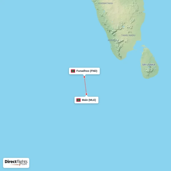 Funadhoo - Male direct flight map