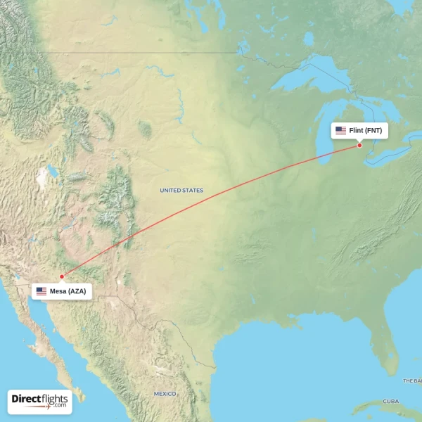 Flint - Mesa direct flight map