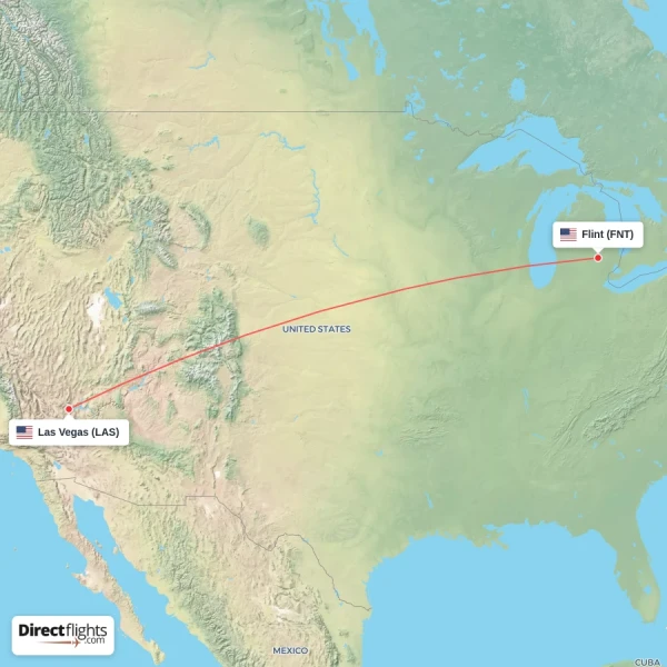 Flint - Las Vegas direct flight map