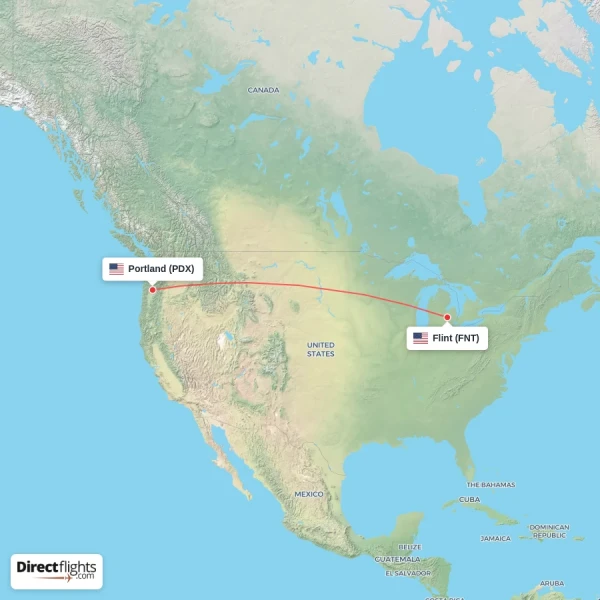 Flint - Portland direct flight map
