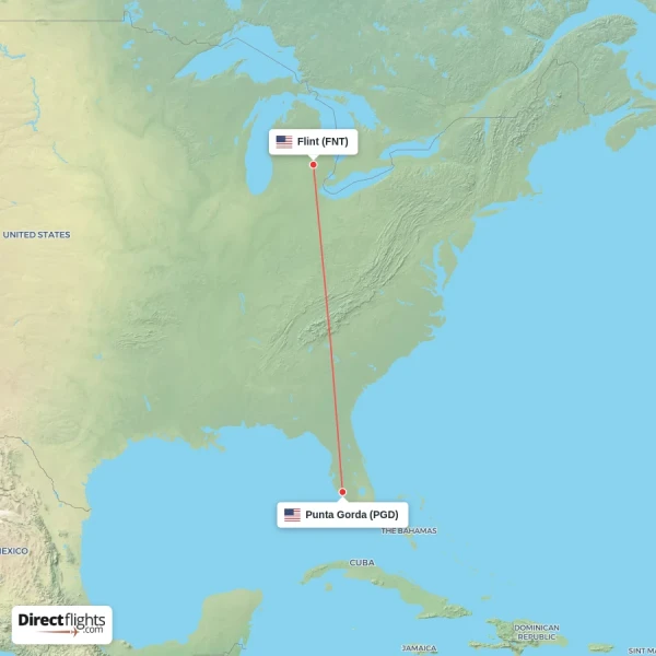 Flint - Punta Gorda direct flight map