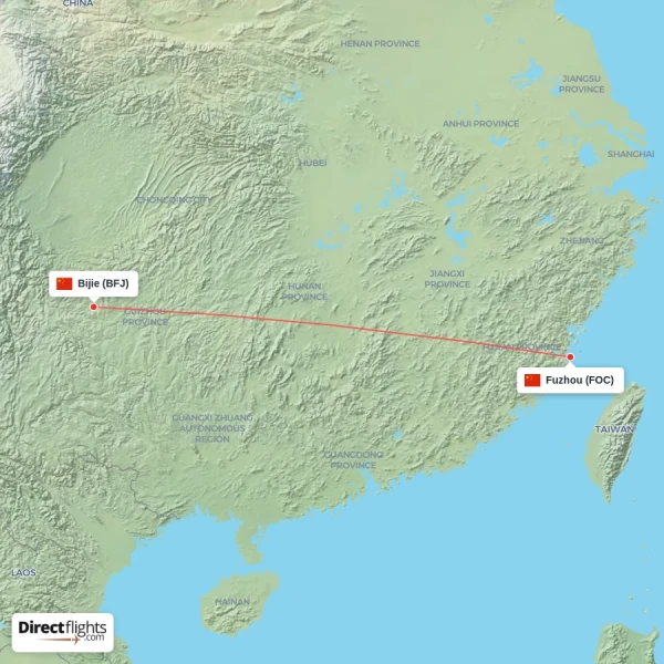Fuzhou - Bijie direct flight map