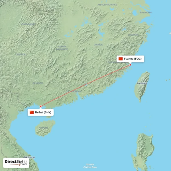 Fuzhou - Beihai direct flight map